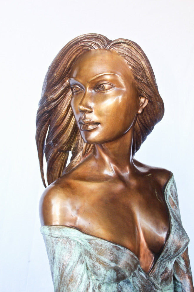 Beautifully exotic flutist women bronze statue -  Size: 34"L x 25"W x 68"H.