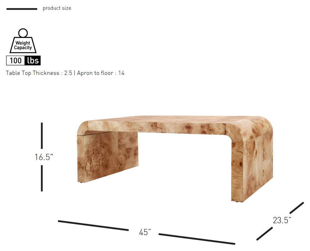 Adriel Burl Wood Coffee Table, Natural Burl