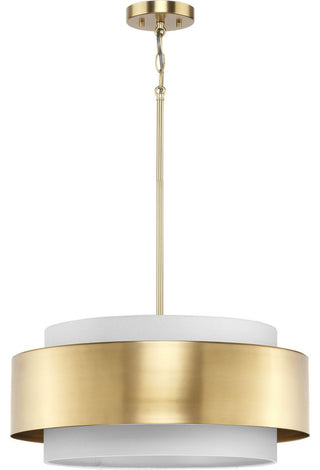 Silva Collection Three-Light Brushed Bronze White Linen Shade Pendant