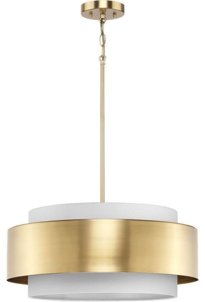 Silva Collection Three-Light Brushed Bronze White Linen Shade Pendant