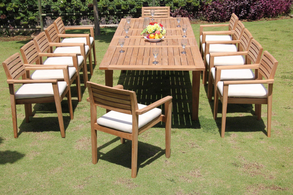 13-Piece Teak Dining Set, 122" Extn Rectangle Table, 12 Montana Stacking Chairs
