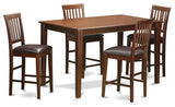 5-Piece Counter Height Table Set, Pub Table and 4 Bar Stools, Mahogany Leather