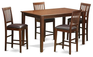 5-Piece Counter Height Table Set, Pub Table and 4 Bar Stools, Mahogany Leather