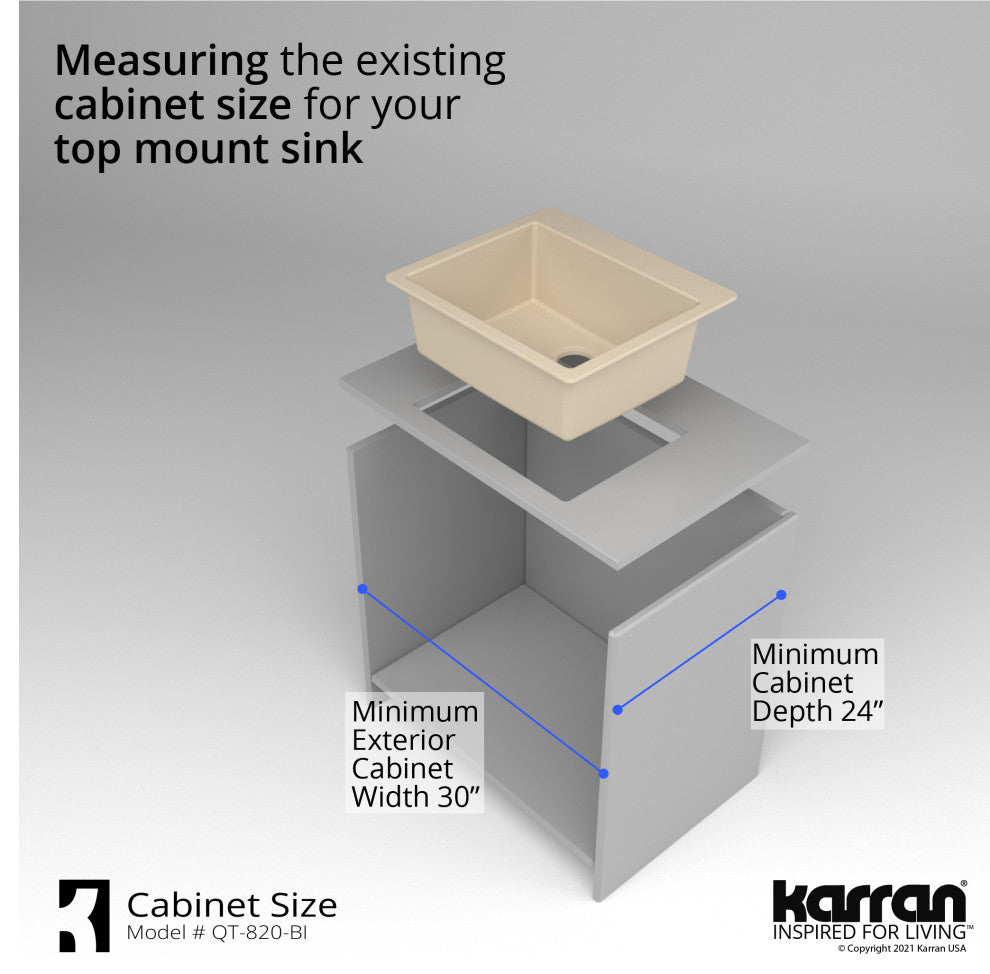 Karran QT-820 Top Mount 25" Single Bowl Quartz Kitchen Sink Kit, Bisque