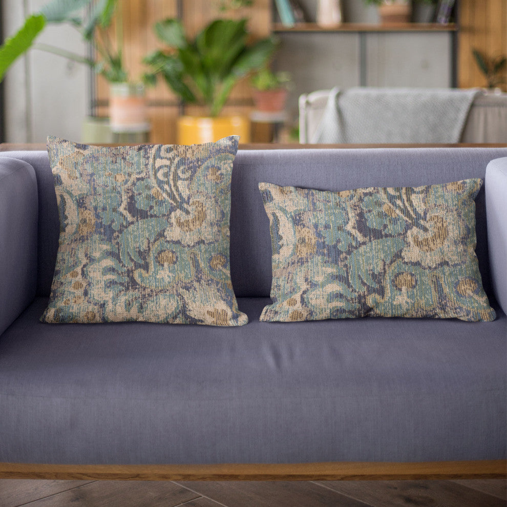 Plutus Blue Amazonian Damask Luxury Throw Pillow, 20"x36"