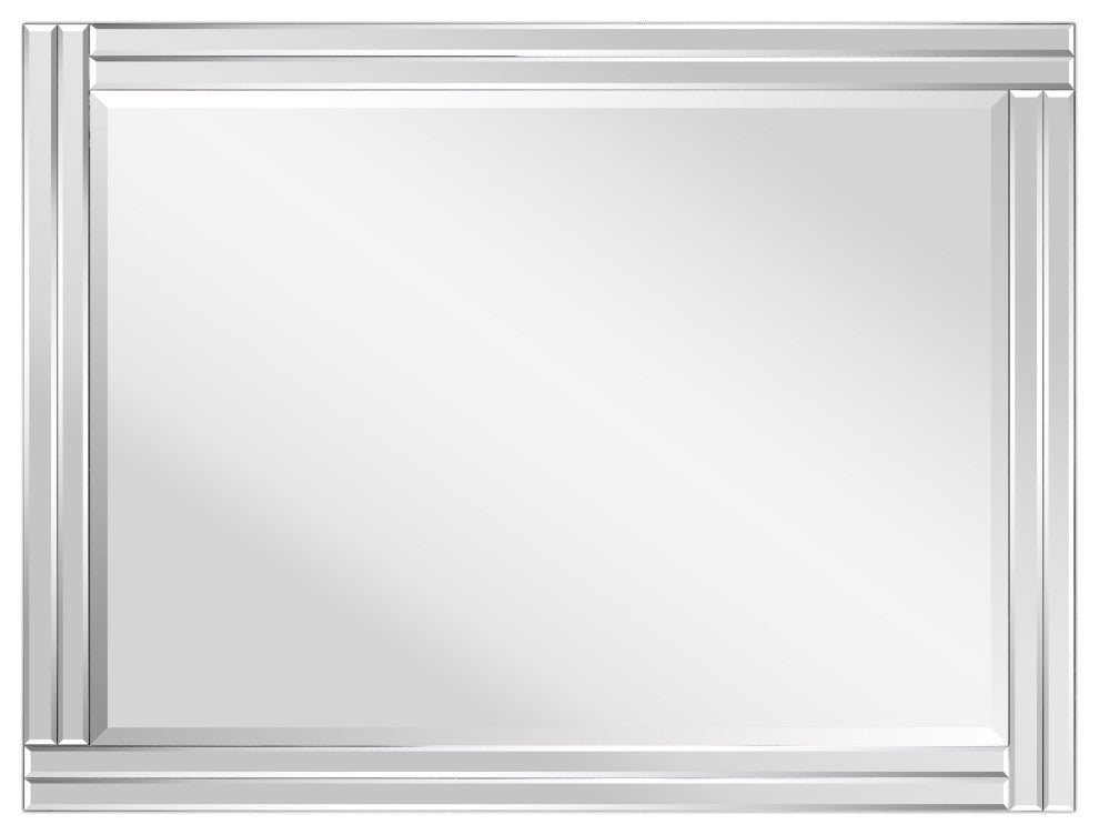 Stepped Beveled Rectangle Wall Mirror, Solid Wood Frame, 1" Center Mirror, 30" X 40"