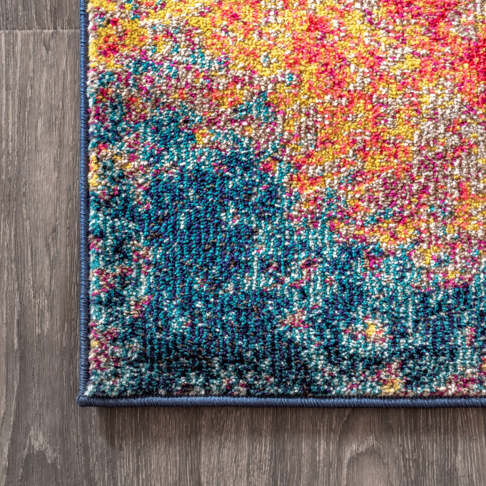 Contemporary POP Modern Abstract Cream/Blue 4' x 6' Area Rug