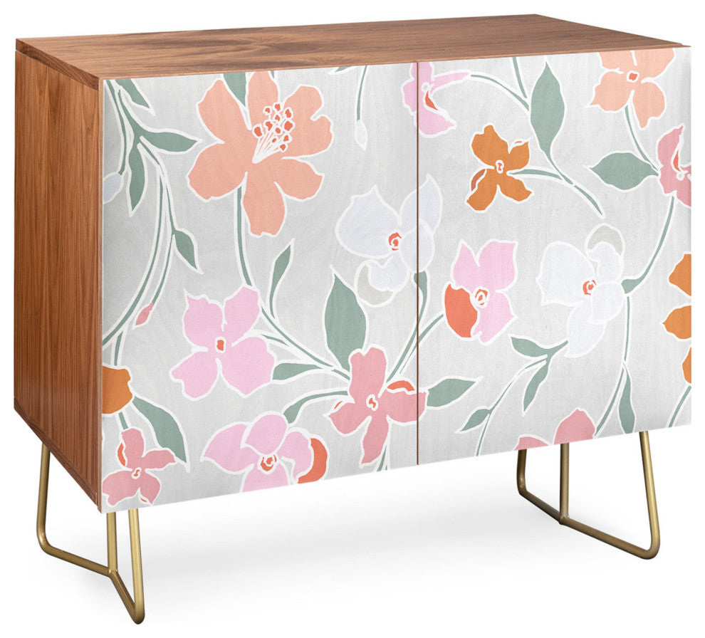Deny Designs Wa Credenza, Walnut, Gold Steel Legs