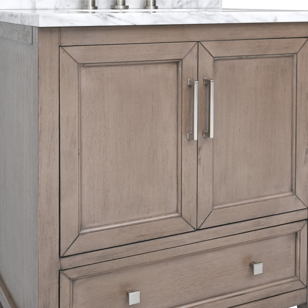 Avanity Everette 30" Vanity Combo in Gray Oak and Carrara White Marble Top
