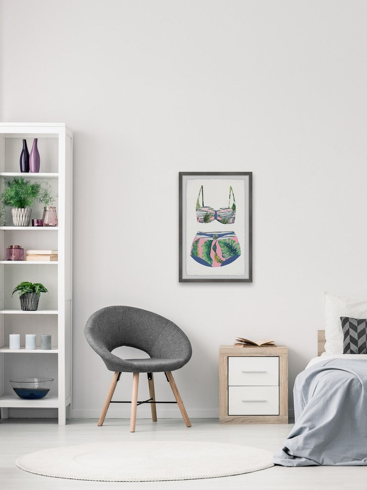 "Pink and Palms Swimsuit" Framed Painting Print, 12"x18"
