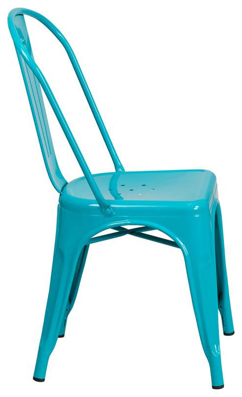 Crystal Blue Metal Indoor Outdoor Stackable Chair