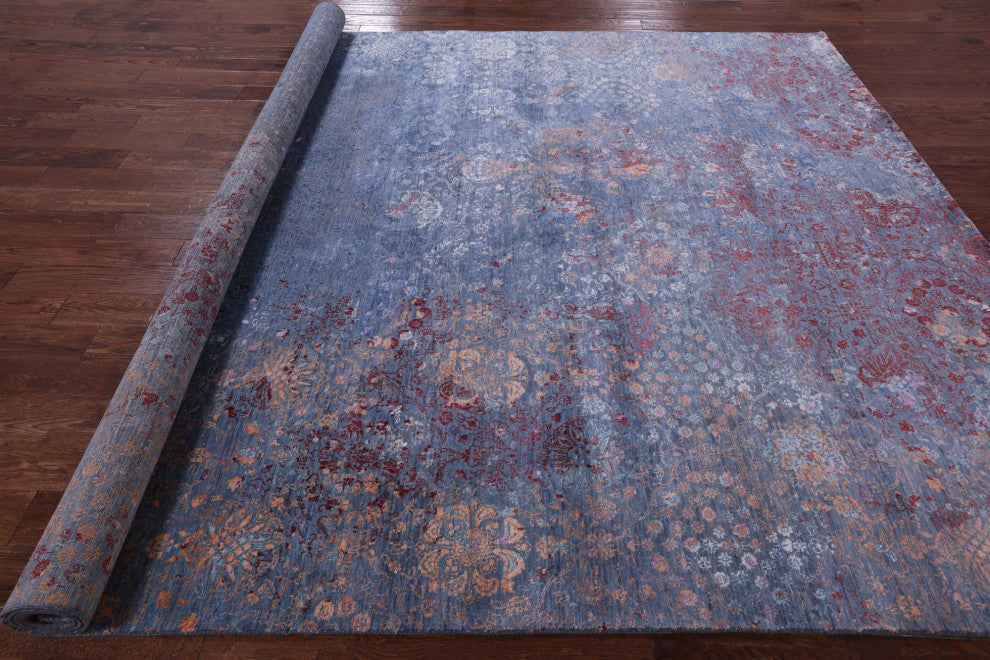 9' 1" X 12' 1" Modern Handmade Wool and Silk Rug Q6838