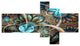 Light Blue Fractal Flower, Floral Art Canvas Print, 60"x32", 5 panels