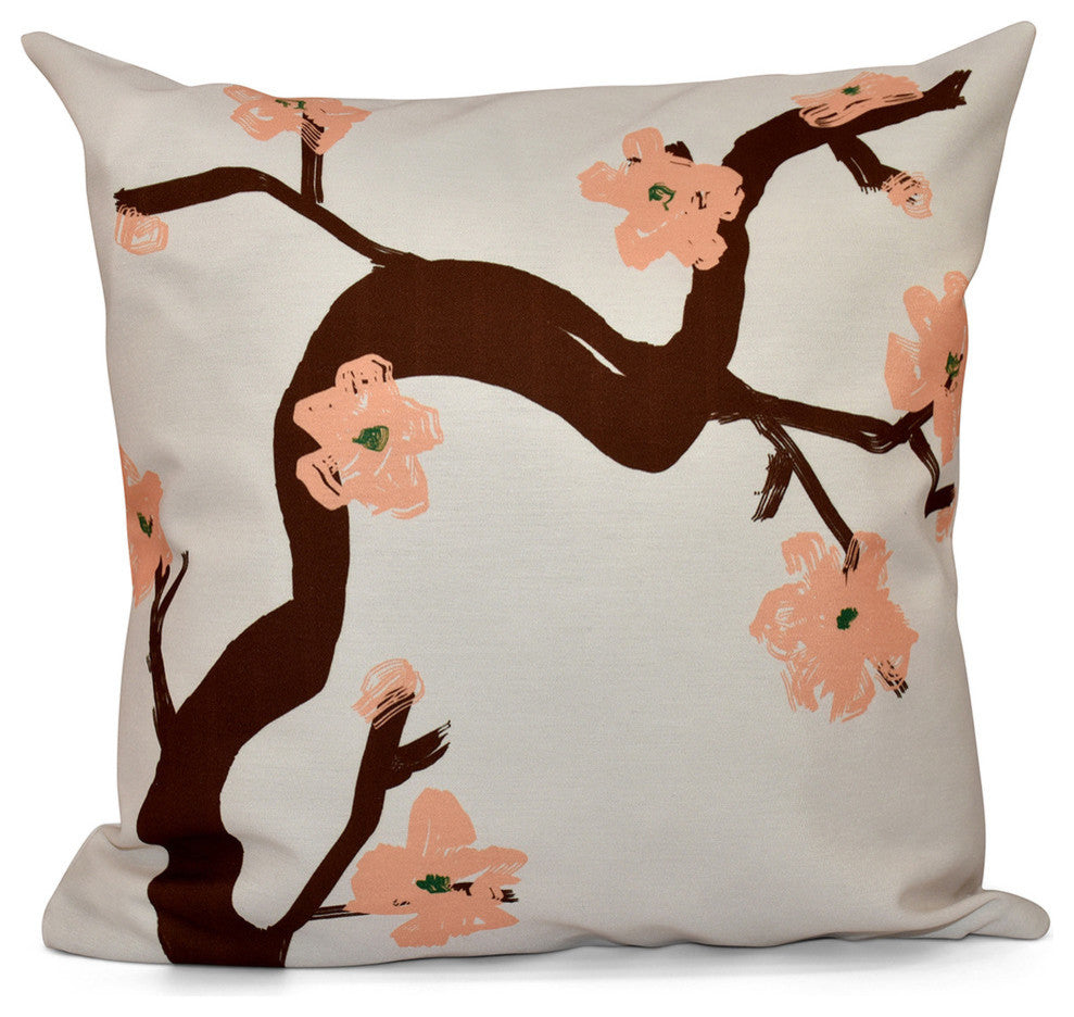 Polyester Pillow, Floral, Peach, 18"x18"