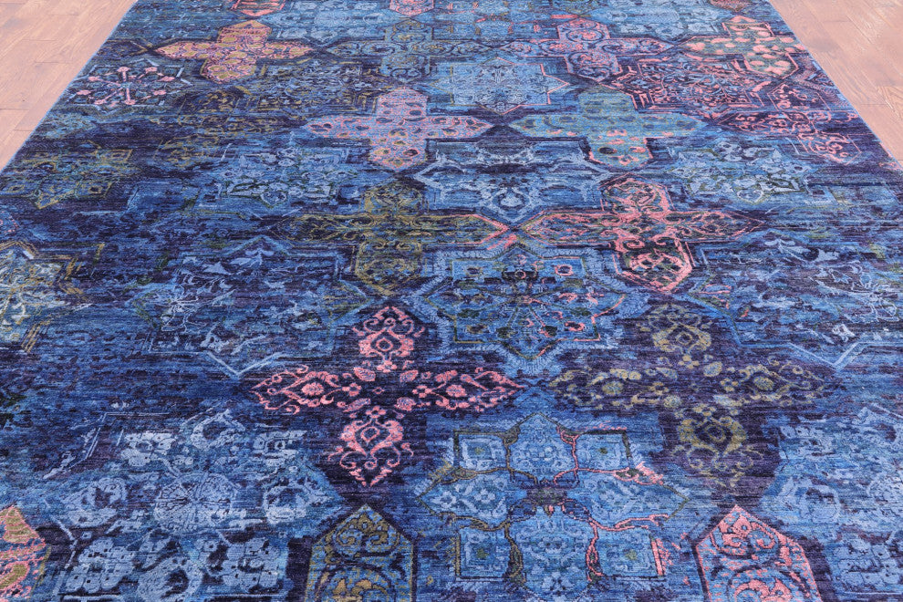 8' 11" X 11' 9" Modern Handmade Wool and Silk Rug Q7330