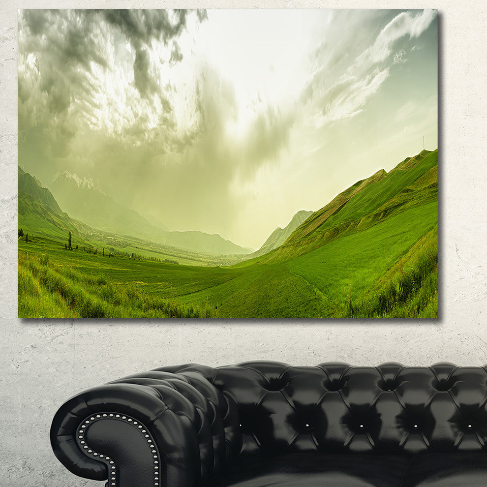 Meadow under Clouds Panorama, Landscape Canvas Art Print, 60x40