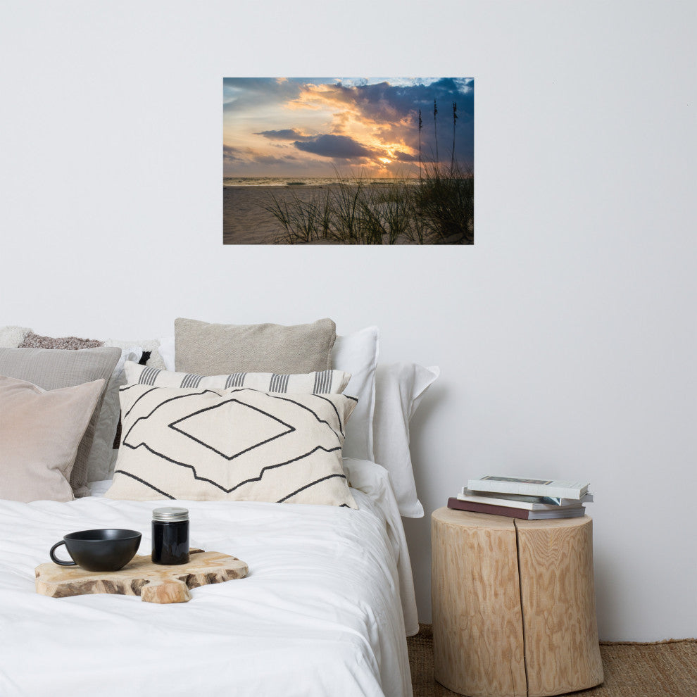 Coastal Style Wall Decor: Anna Maria Island Cloudy Beach Sunset 2 Print, 24" X 36"