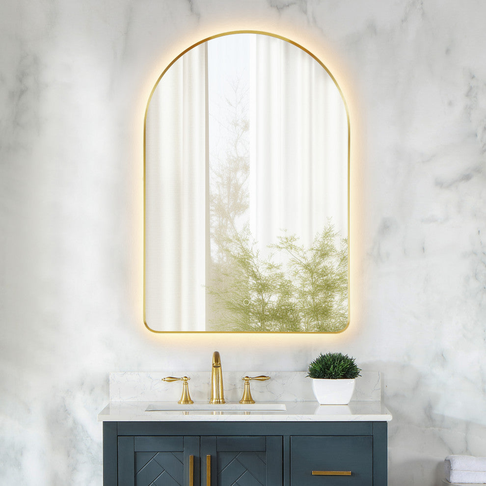 Starlit Domed Bathroom/Vanity LED Wall Mirror, Brushed Gold, 24"