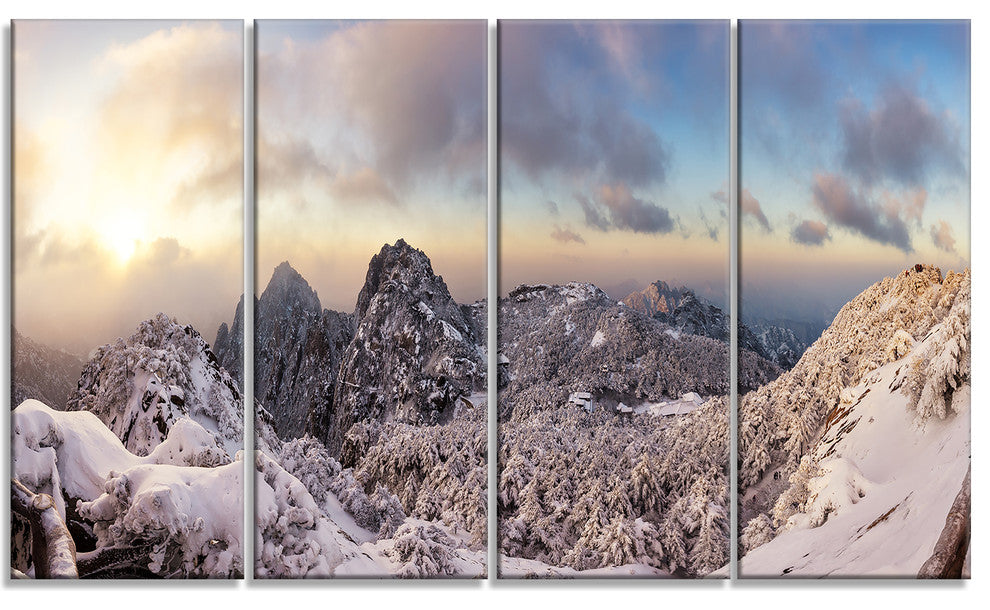 "Huangshan Hill Snow in Winter" Landscape Wall Art Print, 4 Panels, 48"x28"