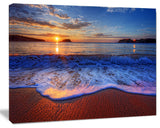 Blue Waves on Sandy Beach, Seashore Canvas Art Print, 20"x12"