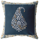 16 Orange Navy Paisley Suede Decorative Throw Pillow
