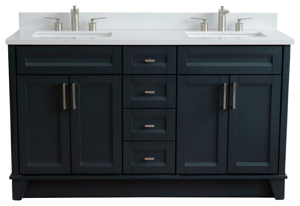 61" Double Vanity, Dark Gray Finish With Engineered Stone Top, Rectangle Sink