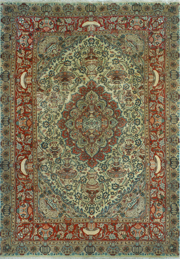 Fine Vintage Distressed Heerad Beige/Rust Rug, 6'5x9'6