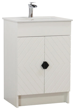 SmartFold 24" Single Sink Vanity, White With White Ceramic Top
