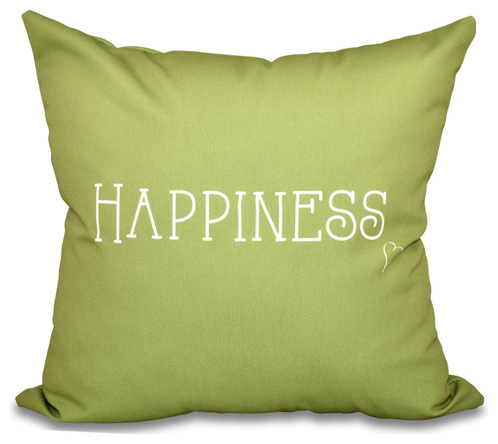 16"x16" Happiness, Word Print Pillow, Green