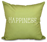 16"x16" Happiness, Word Print Pillow, Green