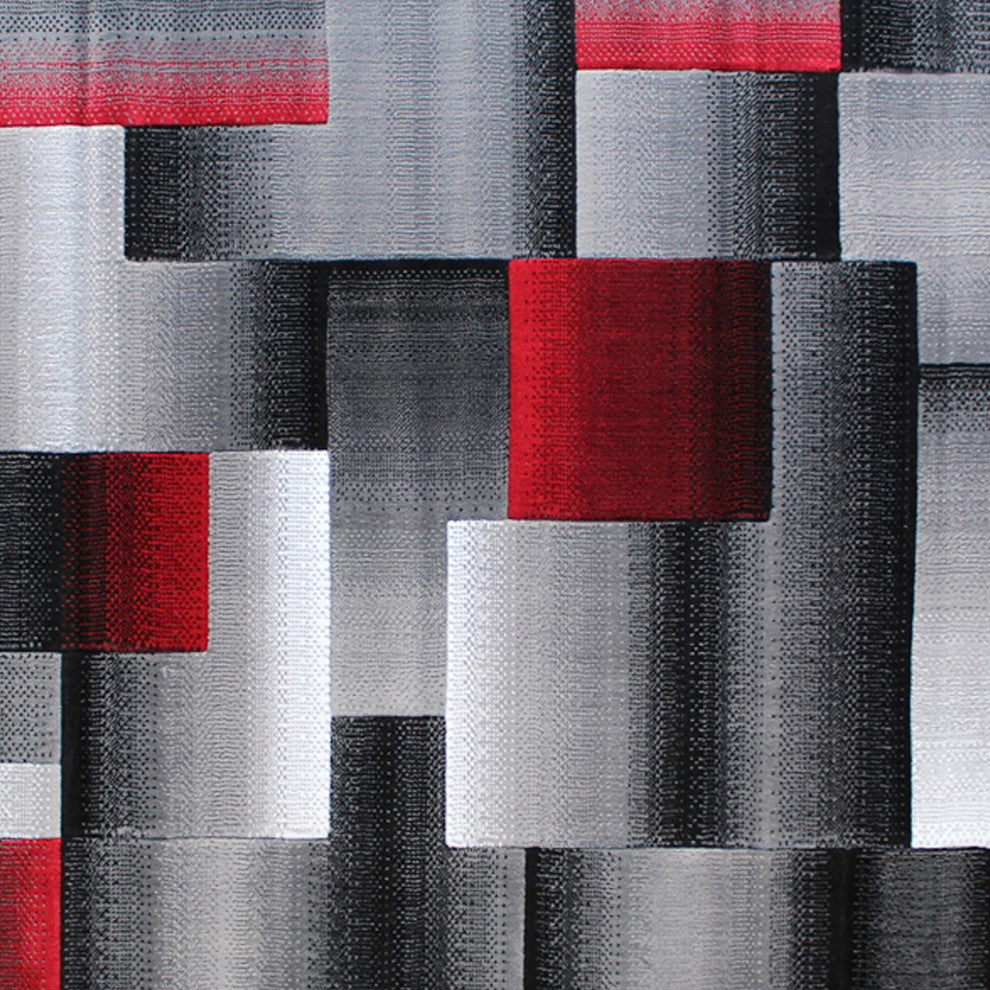 Angie Collection Rectangle 6' x 9' Blocked Area Rug, Red