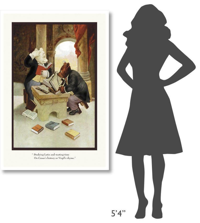 "Teddy Roosevelt's Bears: Teddy B and Teddy G Studying Latin" Paper Art, 34"x50"