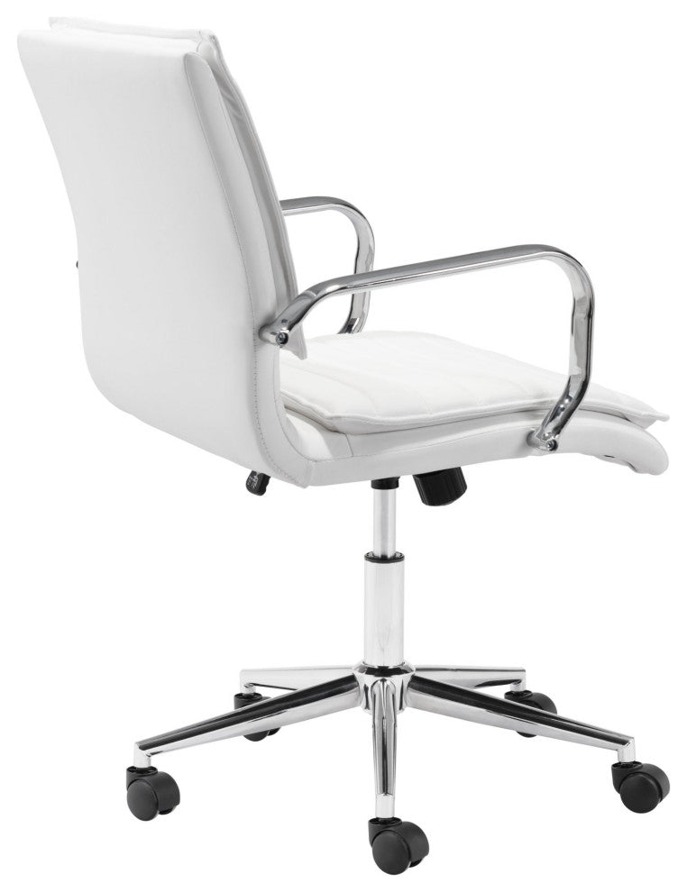 Computer Chair, Faux Vinyl Leather, Steel, White, Chrome, Home Business Office