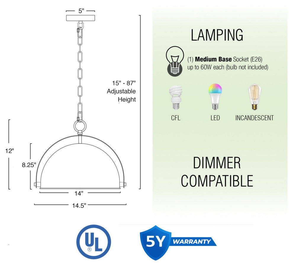 Kira Home Sulis 15" Pendant Light + Satellite Style Shade, Black