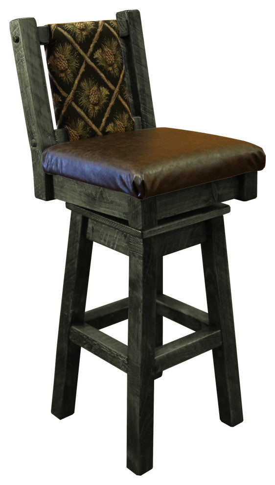 Barnwood Style Timber Peg Freestanding Bar Set, Weathered Slate, Black Pine Cone and Quarter Espresso