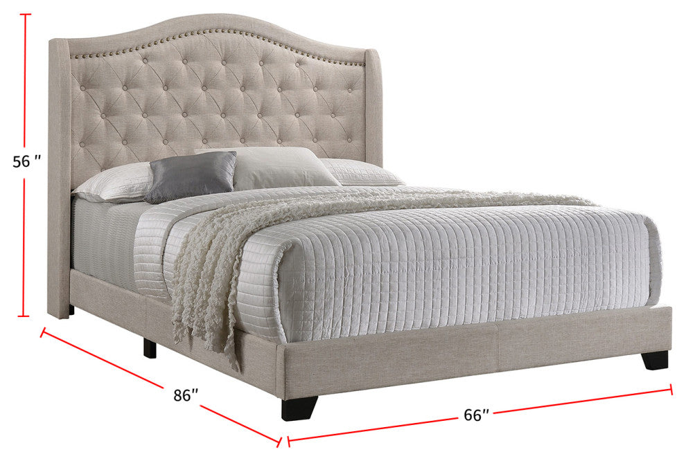 Camel Back Queen Bed Button Tufting in Beige