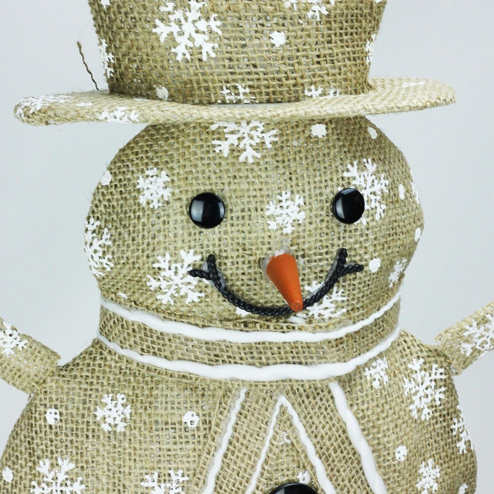 24" Lighted Snowflake Burlap Snowman Christmas Decoration