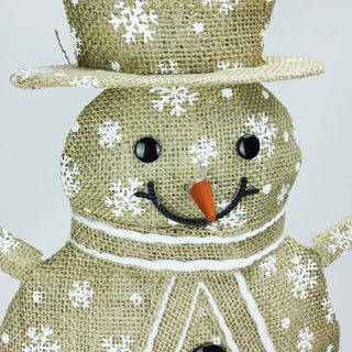 24" Lighted Snowflake Burlap Snowman Christmas Decoration