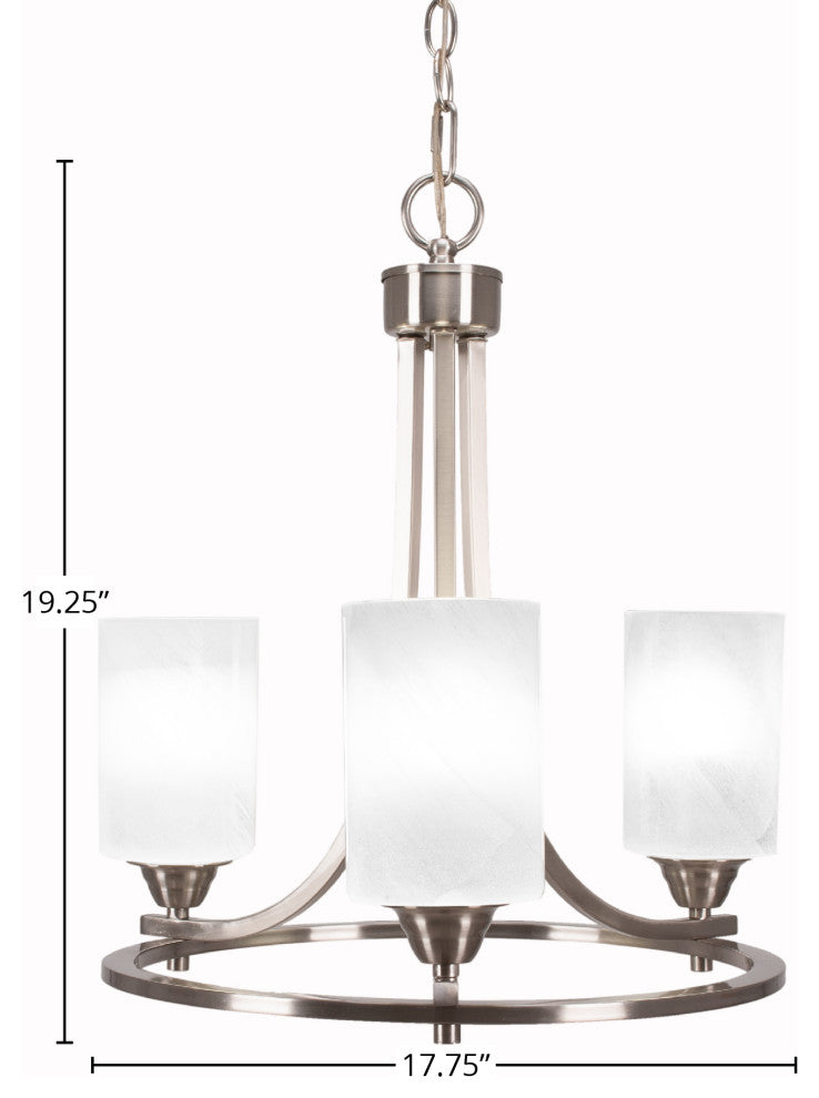 Paramount Uplight 3-Light Chandelier, Brushed Nickel, 4" White Marble Glass