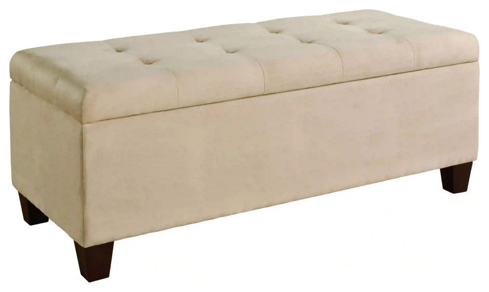 Benzara Fabric Upholstered Wooden Shoe Storage Ottoman, Brown and Beige