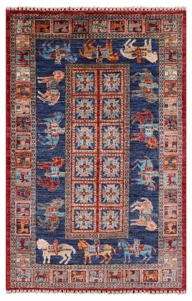 Antiqued Pazyryk Historical Design Handmade Wool Rug 2' 8" X 4' 1" Q10869