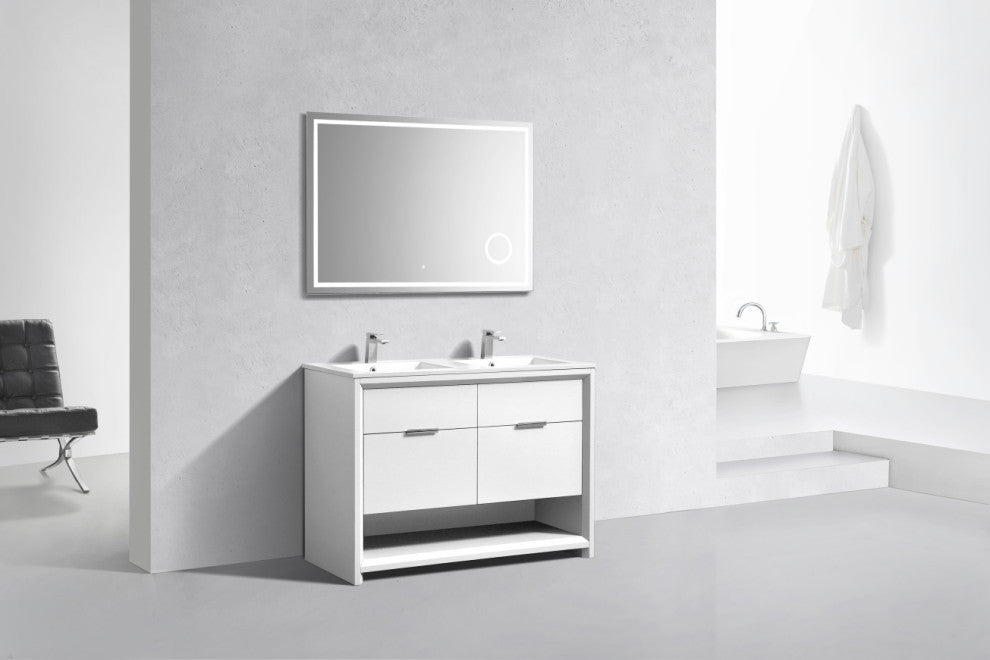 KubeBath Nudo 48'' Double Sink Floor Mount Modern Bathroom Vanity, Gloss White