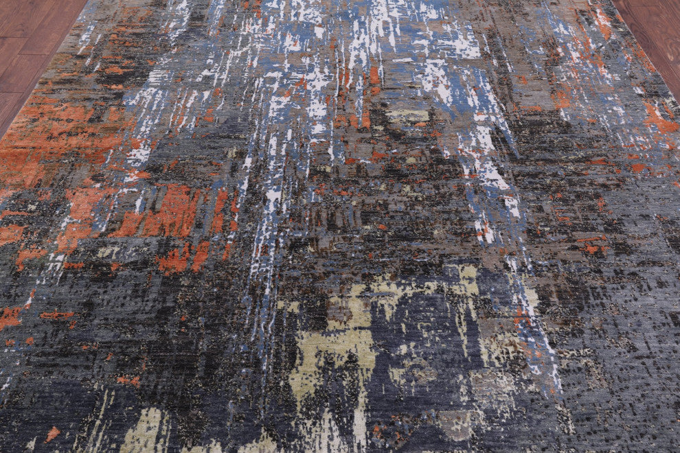 8' 1" X 10' 1" Abstract Handmade Wool and Silk Rug Q8881