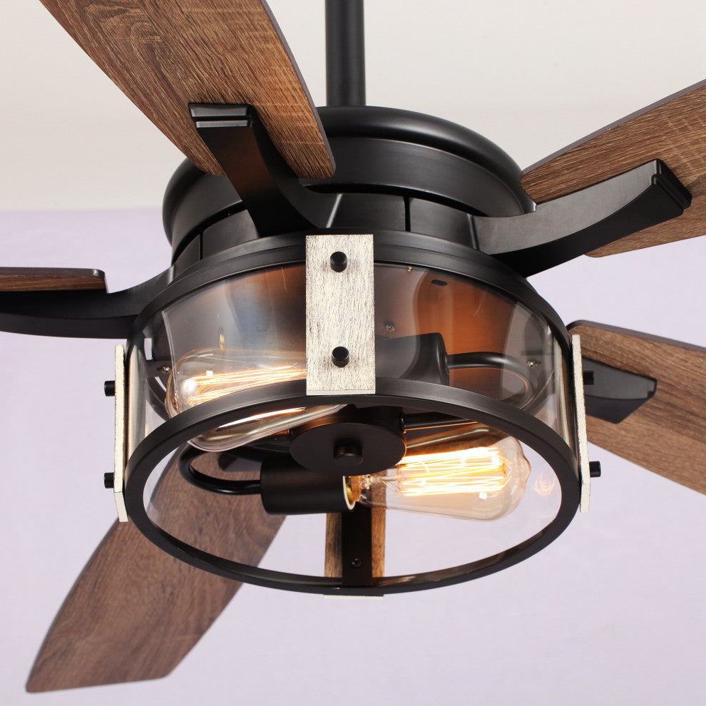 52 in. Indoor Black Industrial Glass Shade Ceiling Fan with Remote and Light Kit