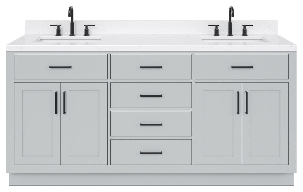 Ariel Hepburn 72" Double Rectangle Sinks Vanity, Carrara Quartz, Gray