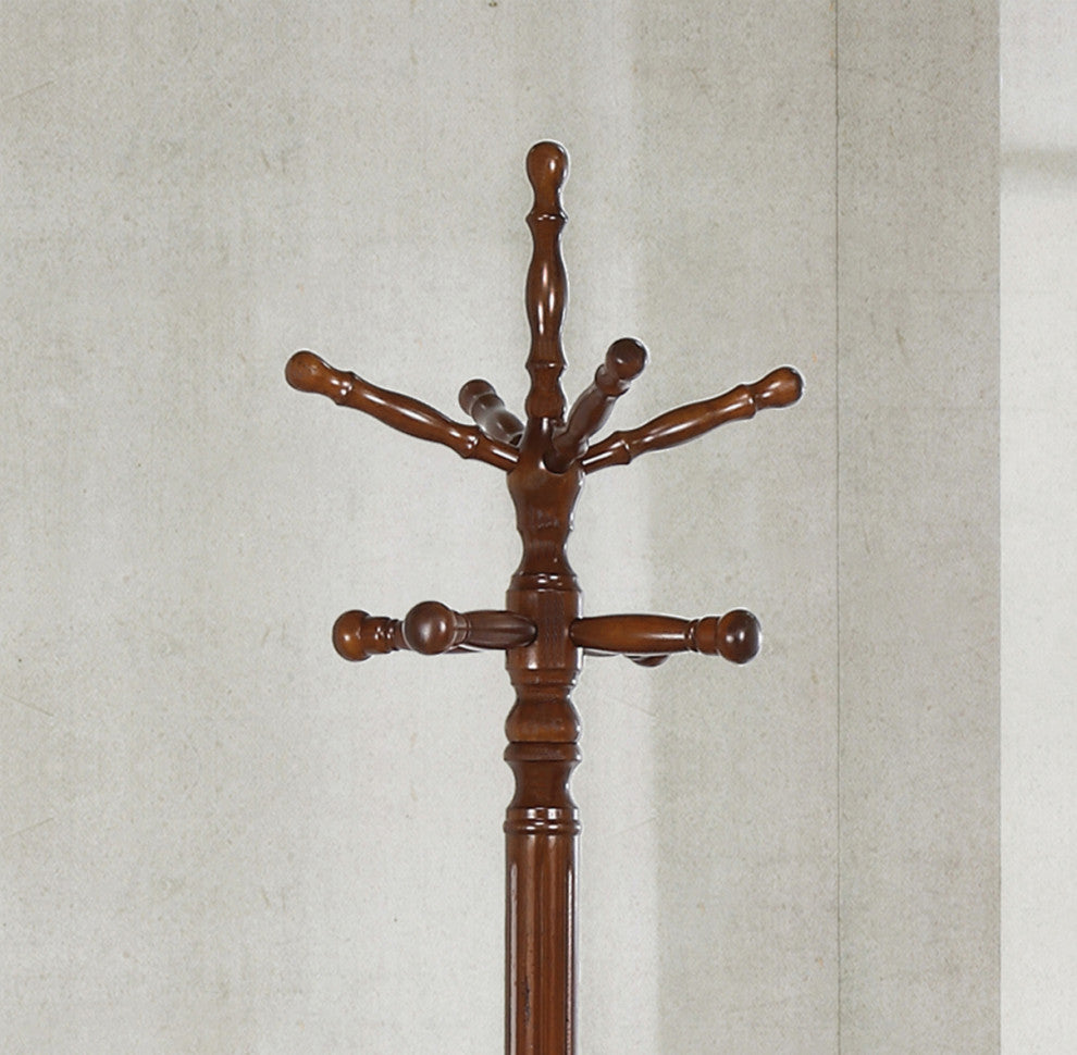 Wood Coat Rack with 11 Hooks, Golden Brown