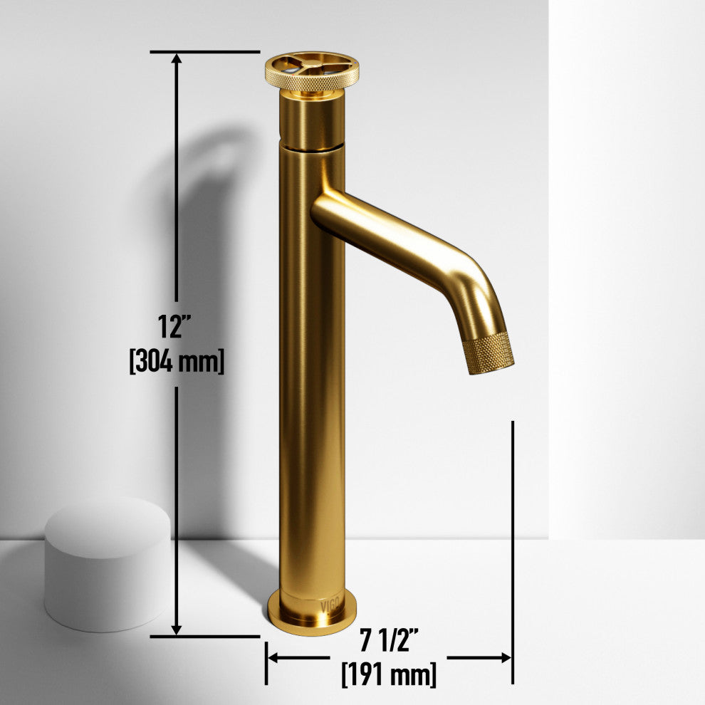 VIGO Cass 12" H Single Handle Single Hole Bathroom Vessel Faucet, Matte Brushed Gold