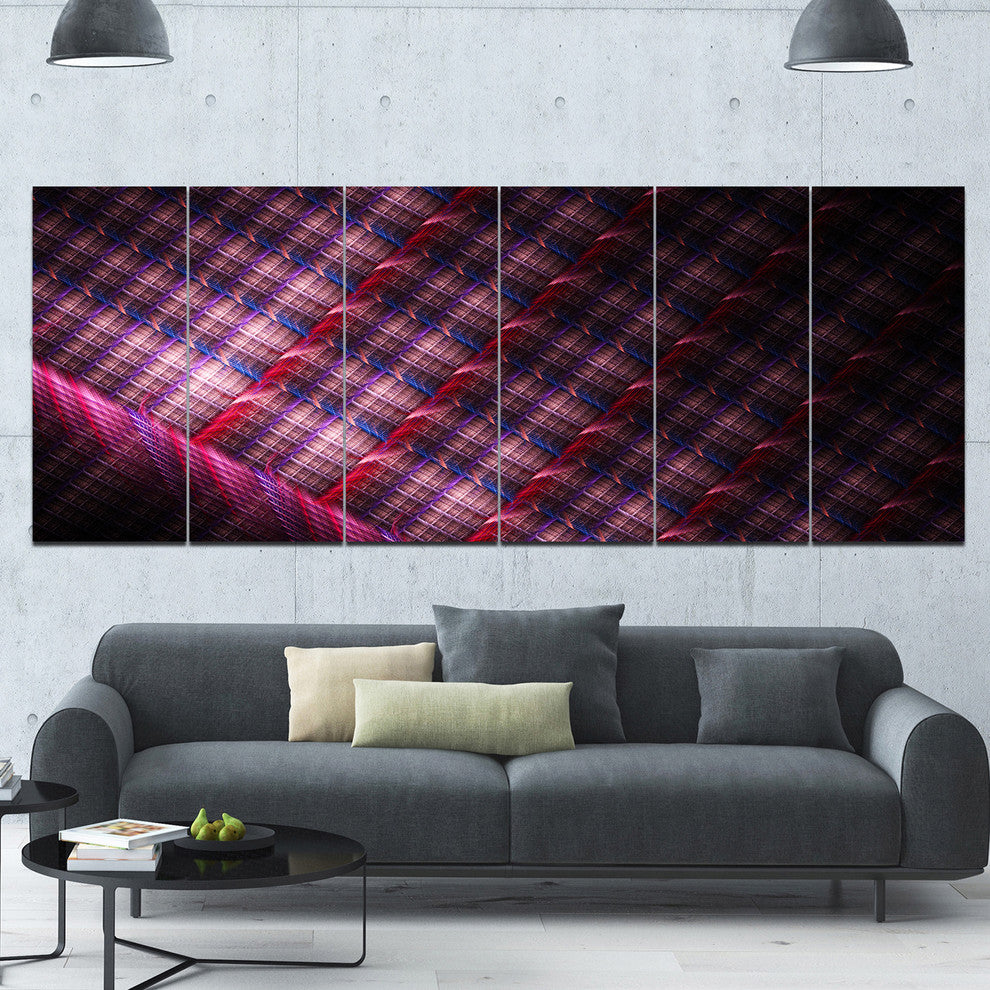Dark Pink Abstract Metal Grill, Abstract Art on Canvas, 70"x28", 6 Panels