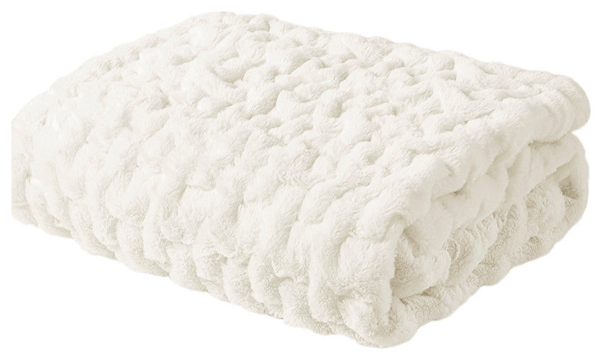 Madison Park Ruched Fur Throw, Ivory