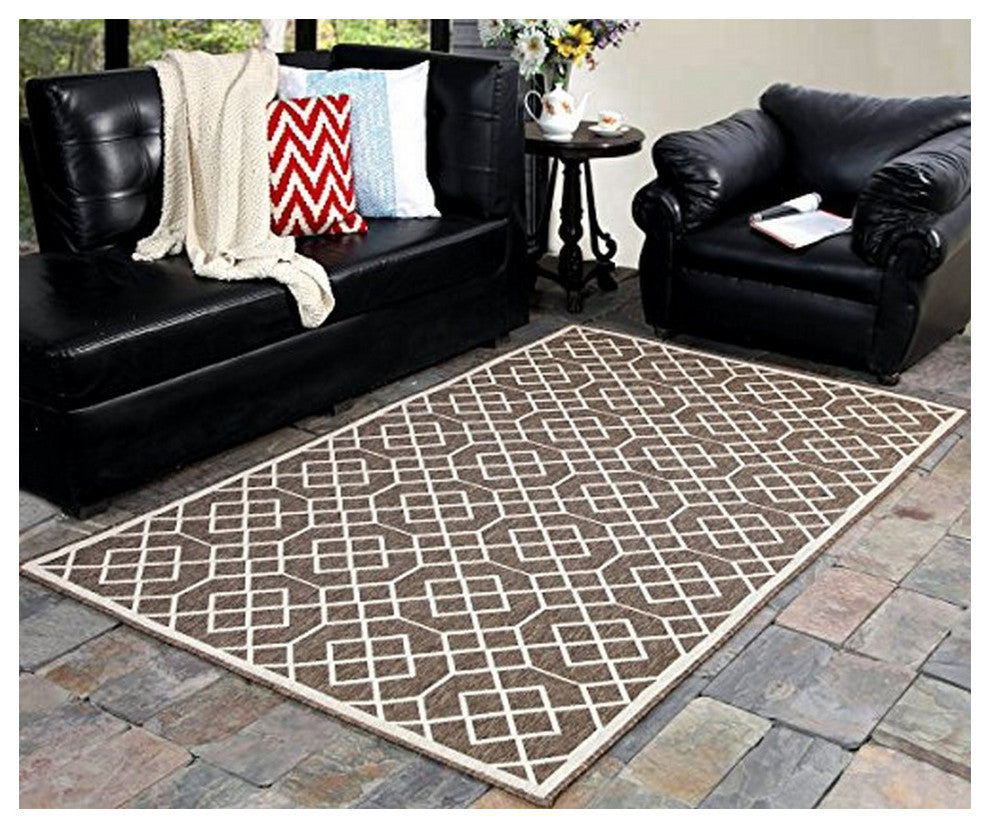 Geometric Blocks Indoor/Outdoor Area Rug, Brown, 4'5"x7'